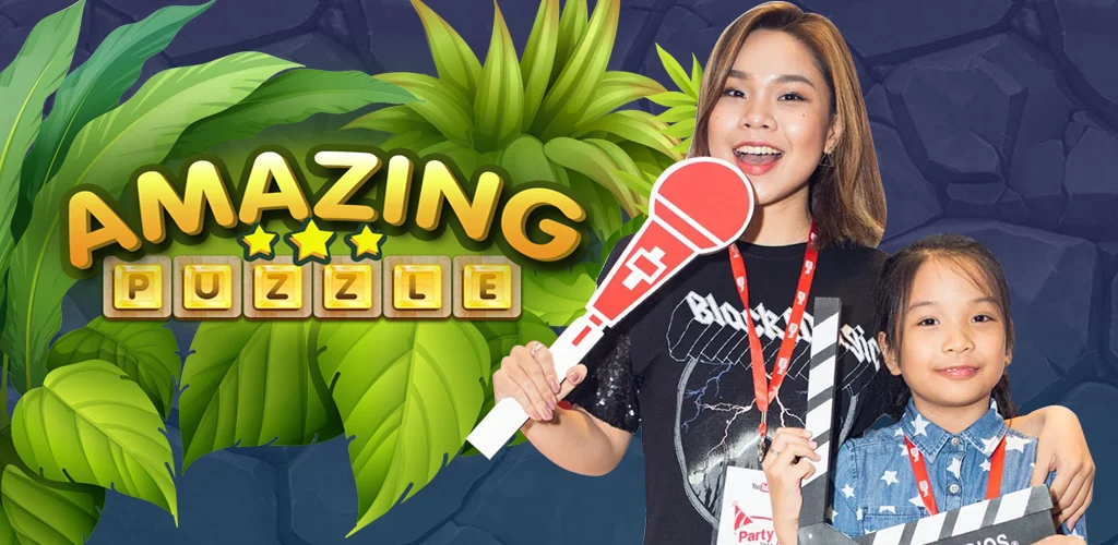 10s Amazing Puzzle promotional banner with the Amazing Puzzle logo and jungle theme