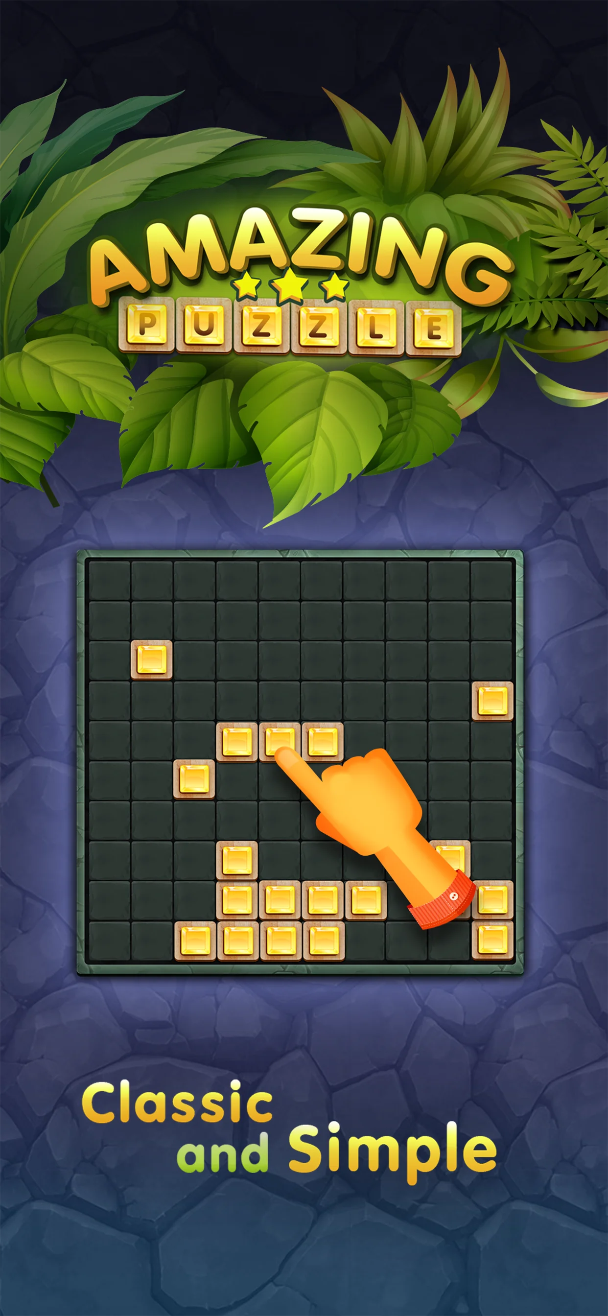 10s Amazing Puzzle gameplay — Classic and Simple block puzzle board with golden blocks