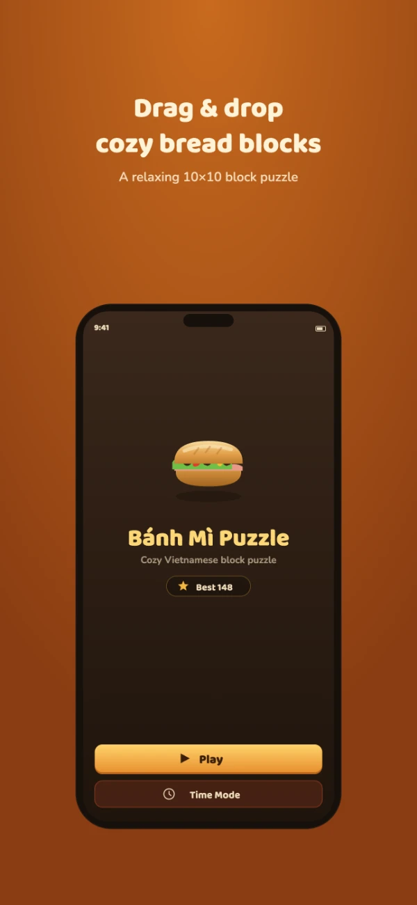 Bánh Mì Puzzle gameplay — drag bread blocks and clear lines on the 10×10 board
