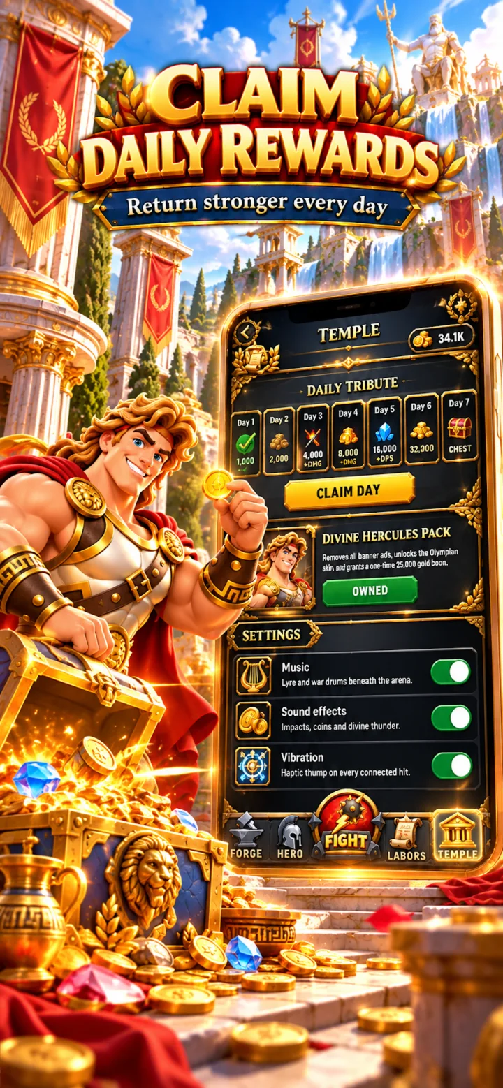 Hercules: Twelve Labors — Claim daily rewards at the Temple