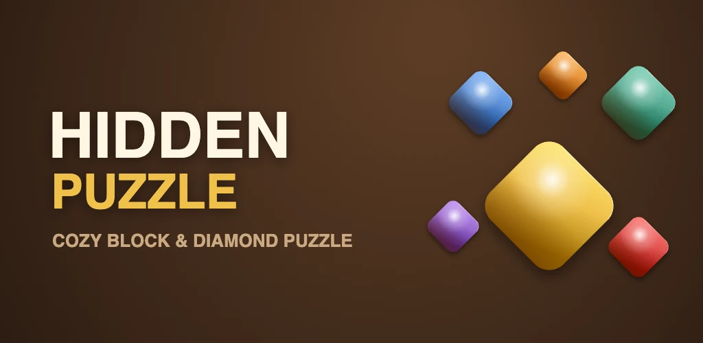 Hidden Puzzle featured graphic — drag blocks, clear lines, smash the gem balls