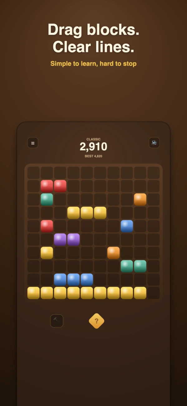 Hidden Puzzle gameplay — drag blocks and clear lines on the 10×10 board