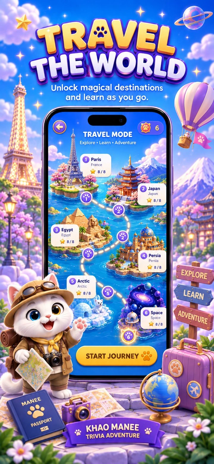 Khao Manee Trivia — Travel mode — Paris, Japan, Egypt, Persia, the Arctic and space