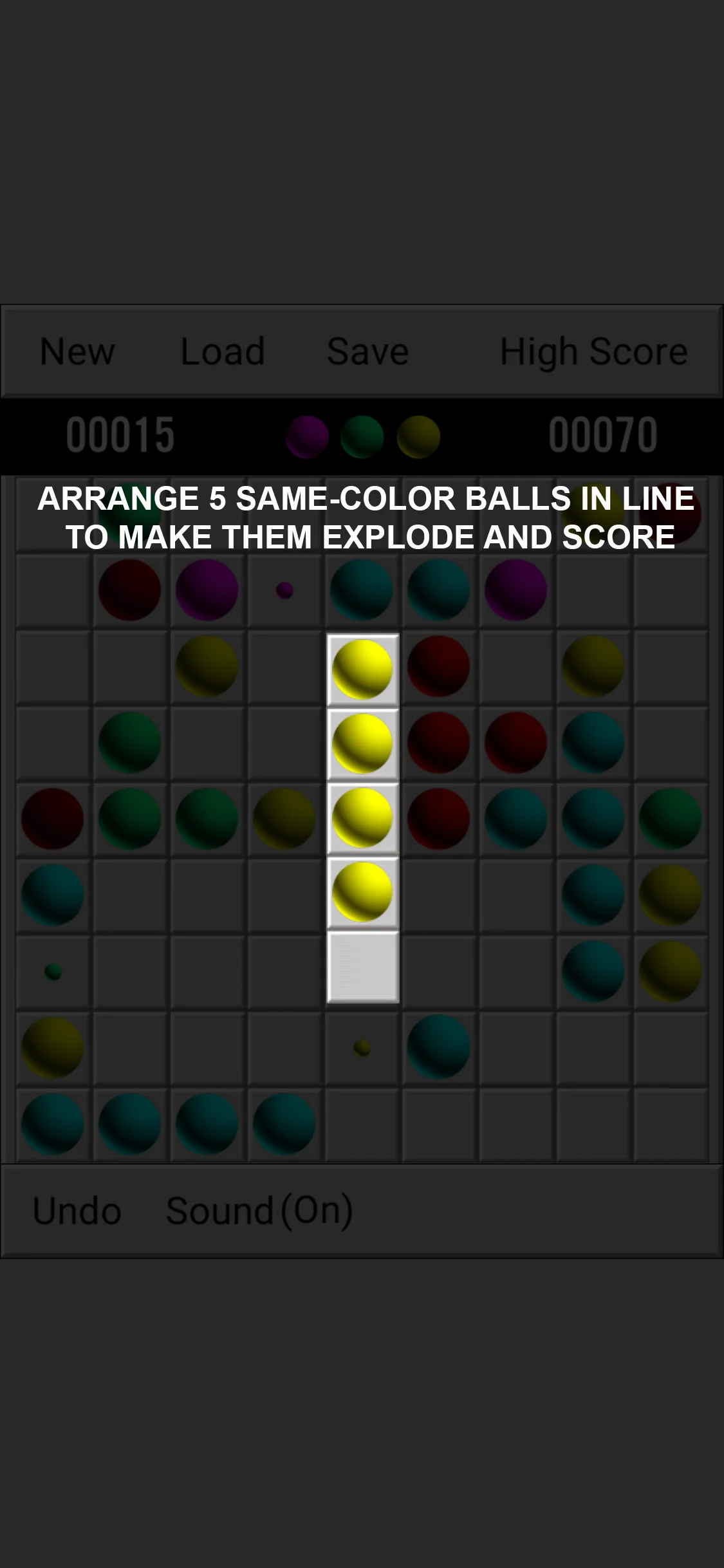 Lines98 Original tip — arrange five same-color balls in a line to make them explode and score