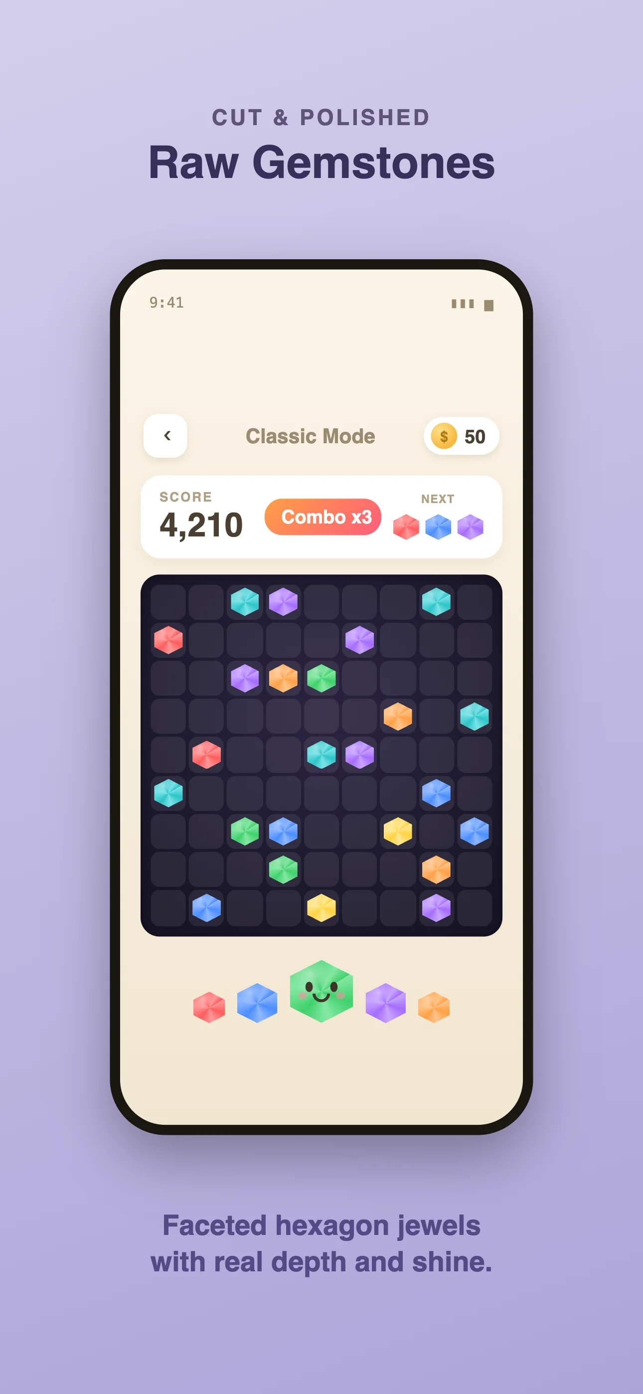 Lines98 Modern Raw Gemstones theme — faceted hexagon jewels with real depth and shine
