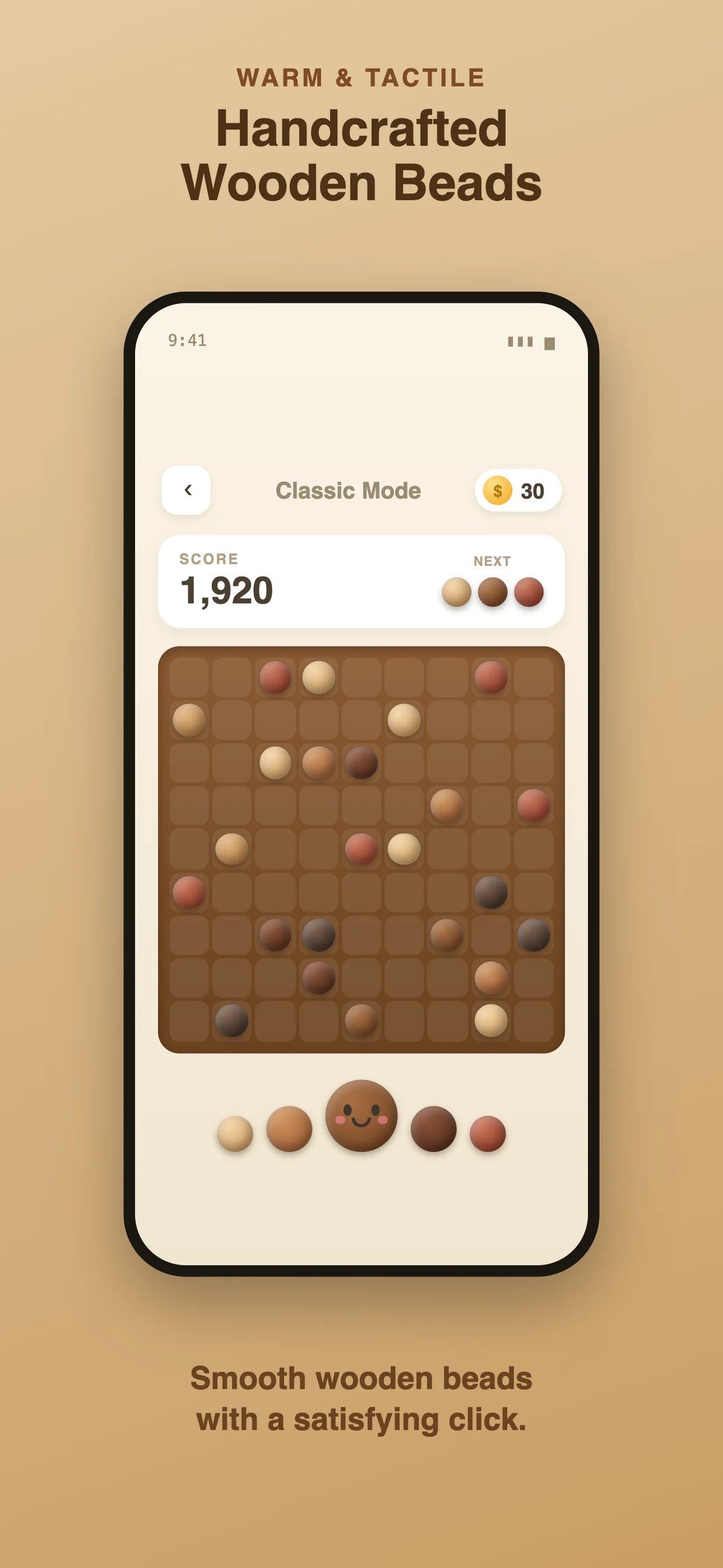Lines98 Modern Wooden Beads theme — smooth handcrafted beads with a satisfying click