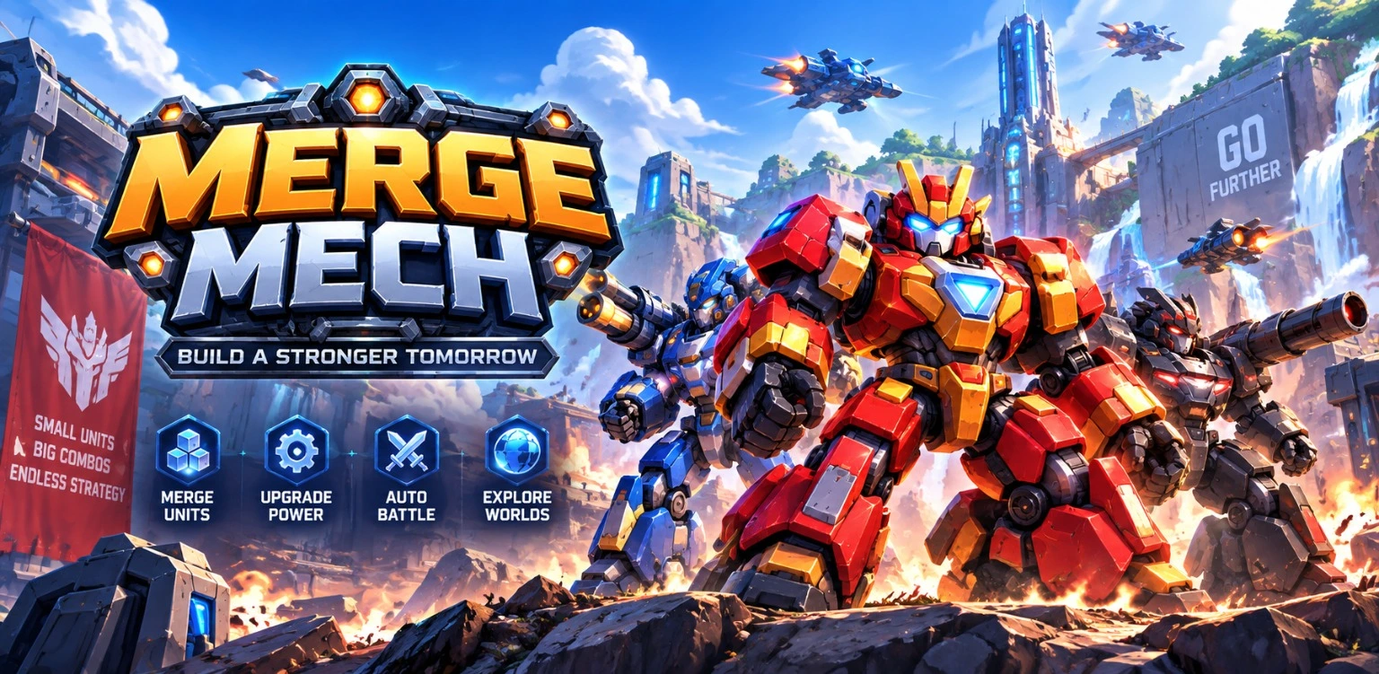 Merge Mech hangar — the HERC Mech Division launch bay overlooking a floating city
