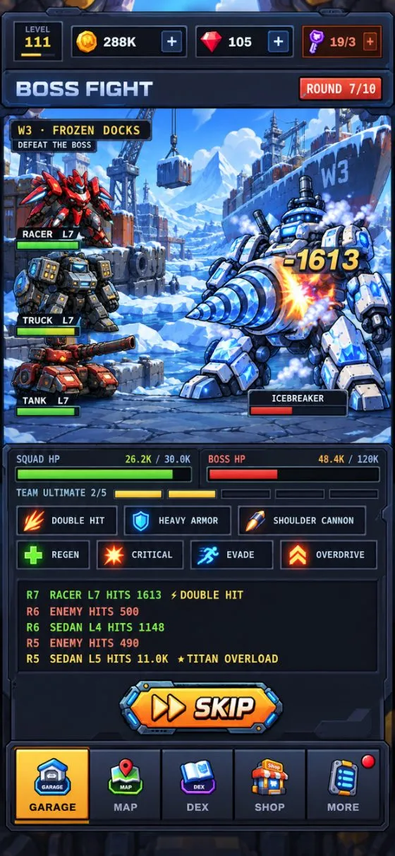 Merge Mech boss fight against Icebreaker at the Frozen Docks