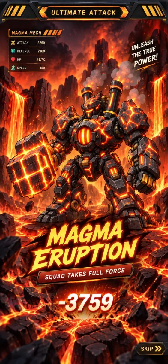 Merge Mech ultimate attack — Magma Eruption