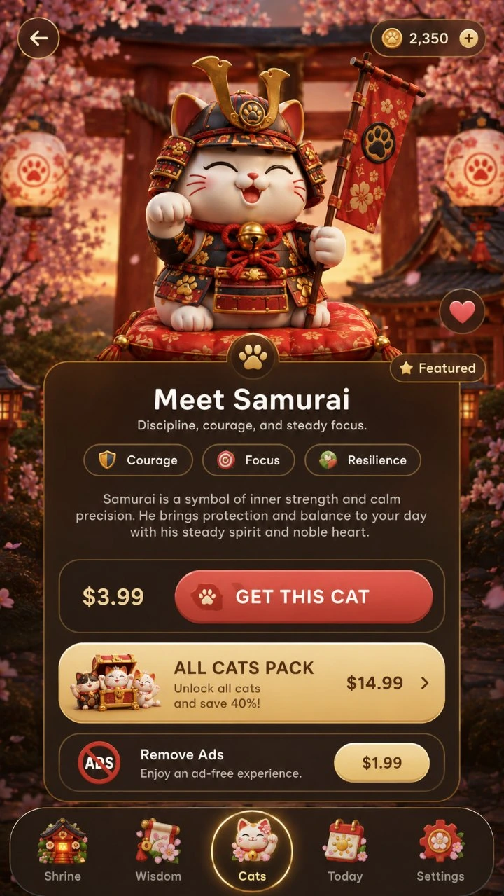 Maneki Neko — meet Samurai, a companion cat for discipline and courage