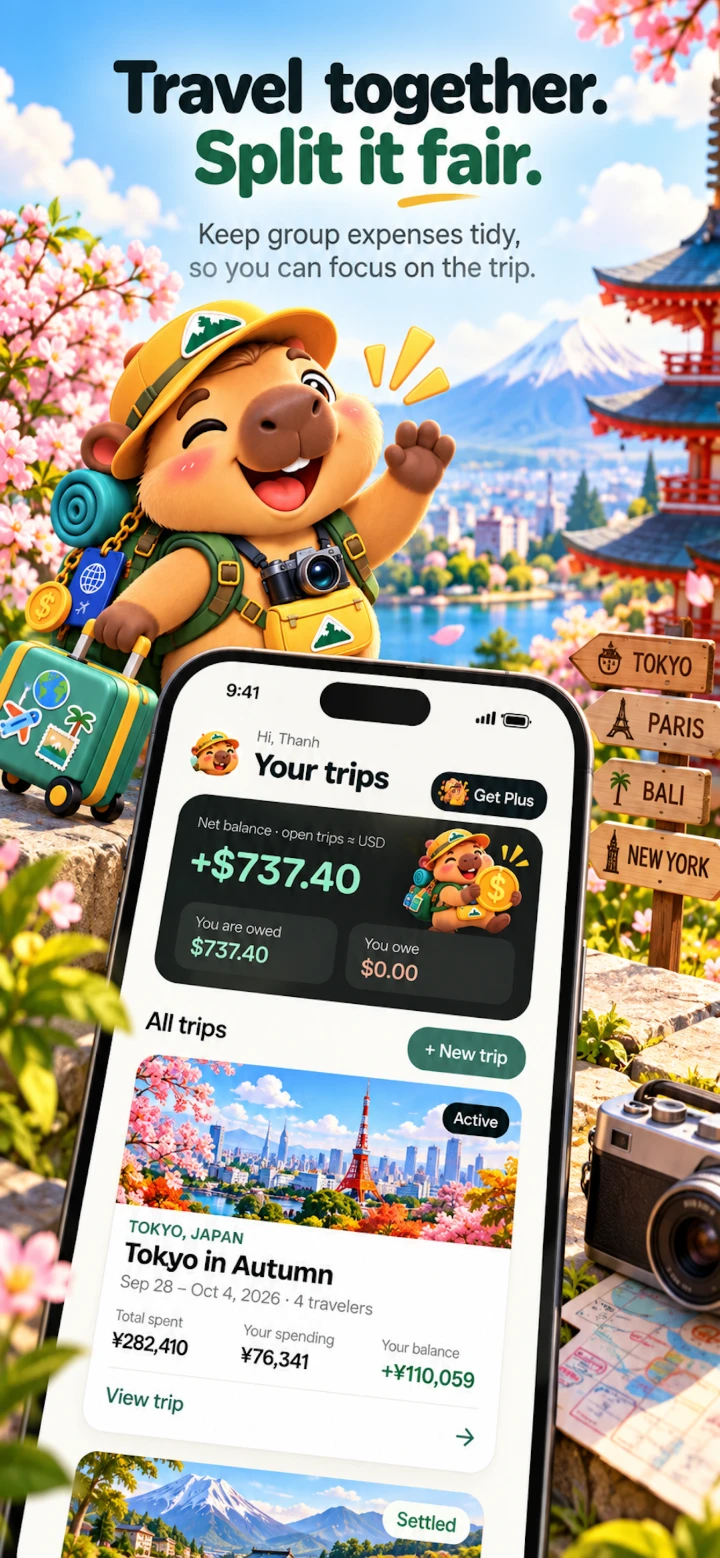 Travel Money Split — Travel together, split it fair: your trips and net balance