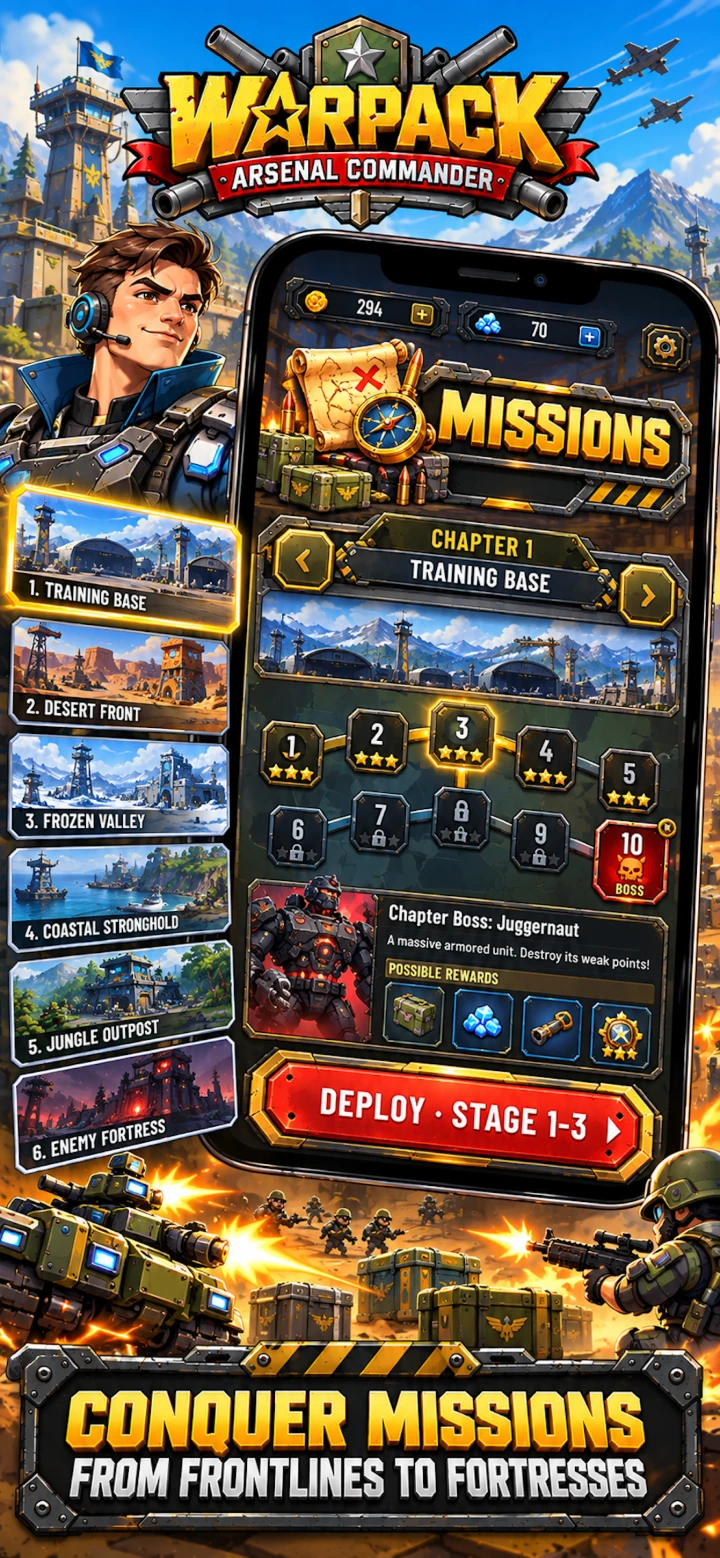 Warpack: Arsenal Commander — Conquer missions from the Training Base to the Enemy Fortress